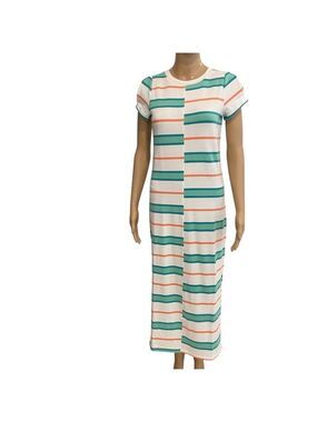 Hatley Sierra Midi Dress Coastal Stripes XS Soft Cotton Blend Short Sleeve NWT